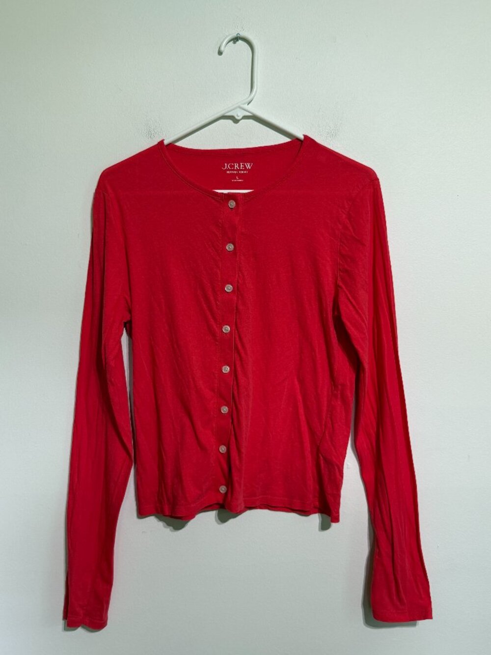 J. Crew 100% Cotton Feather jersey crewneck cardigan, Large